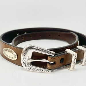 Nocona Belt Company Brown Genuine Leather Belt with Silver Conchos